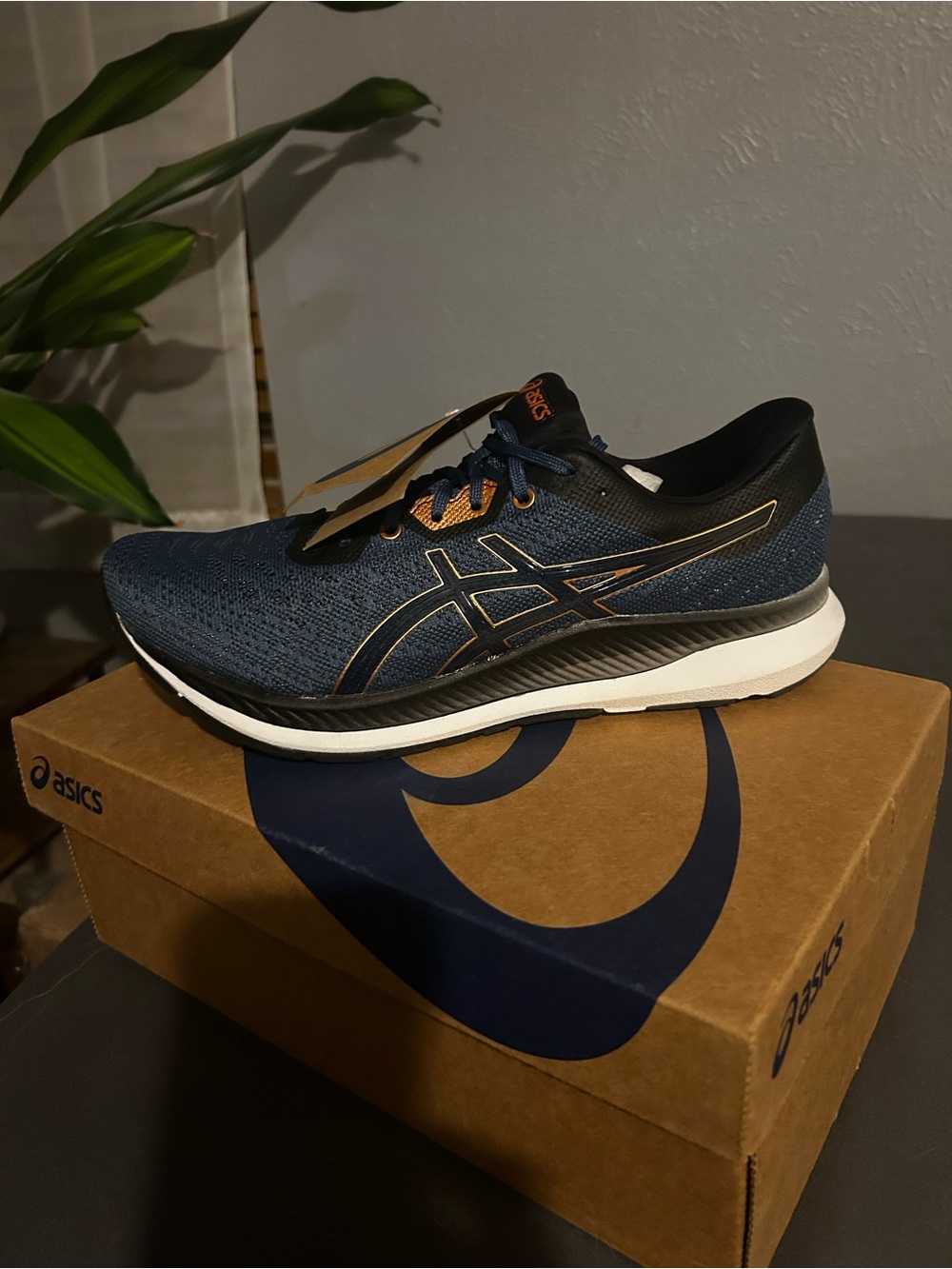 Asics Men's Athletic Shoe in Navy with Black and Gold Accents